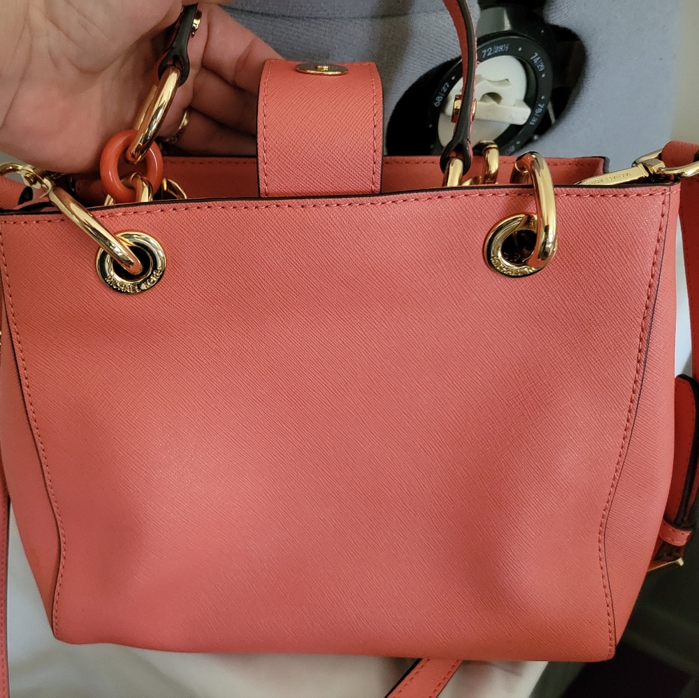 Michael Kors Coral Chain Satchel Crossbody Leather Handbag - Picture 4 of 6